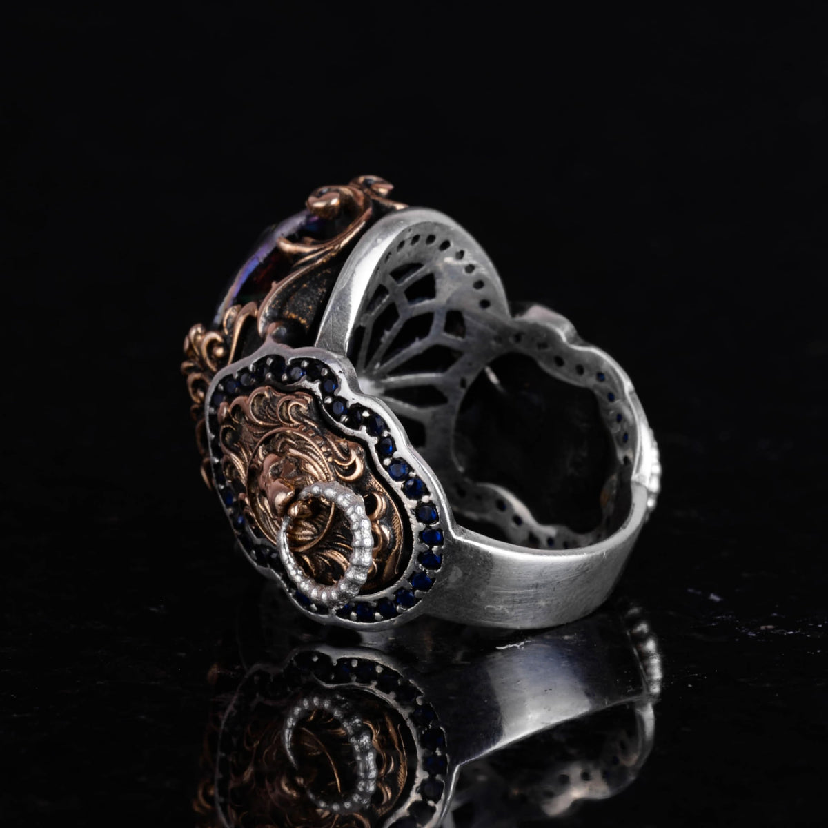 Artificial Mystic Topaz Stone Ring, Lion Head Men's Ring, 925 Sterling Silver Ring, Designer Silver Men's Ring — 6