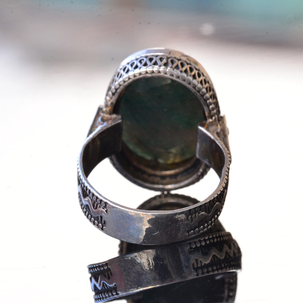 925 Sterling Silver Unisex Ring - Real Green Jade Natural Stone — 7