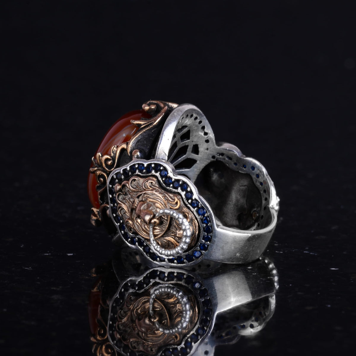 Natural Red Agate Stone Ring - 925 Sterling Silver Men's Ring — 7