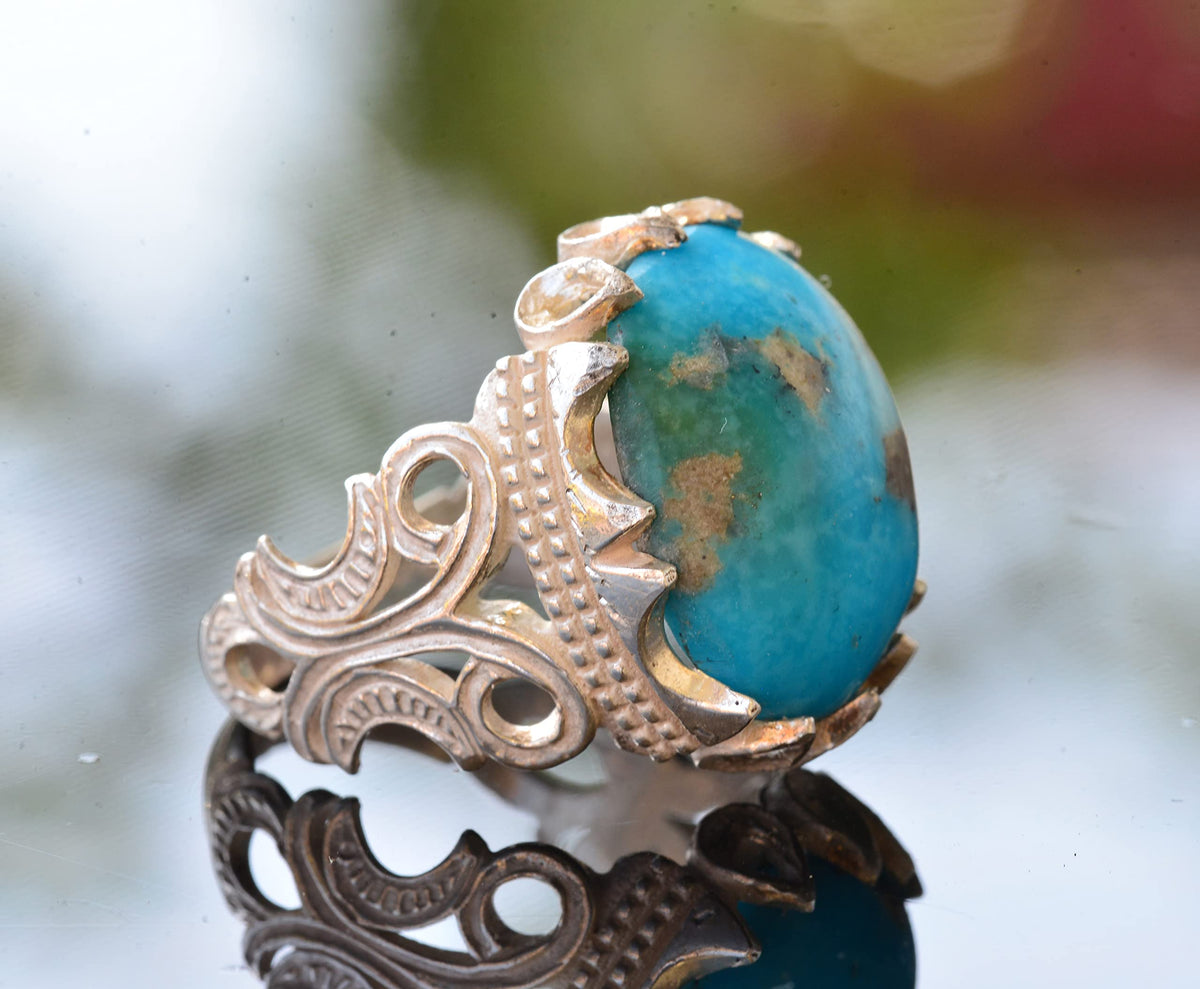 925 Sterling Silver Men's Ring with Natural Arizona Turquoise Stone - Handmade Raw Stone Design — 4