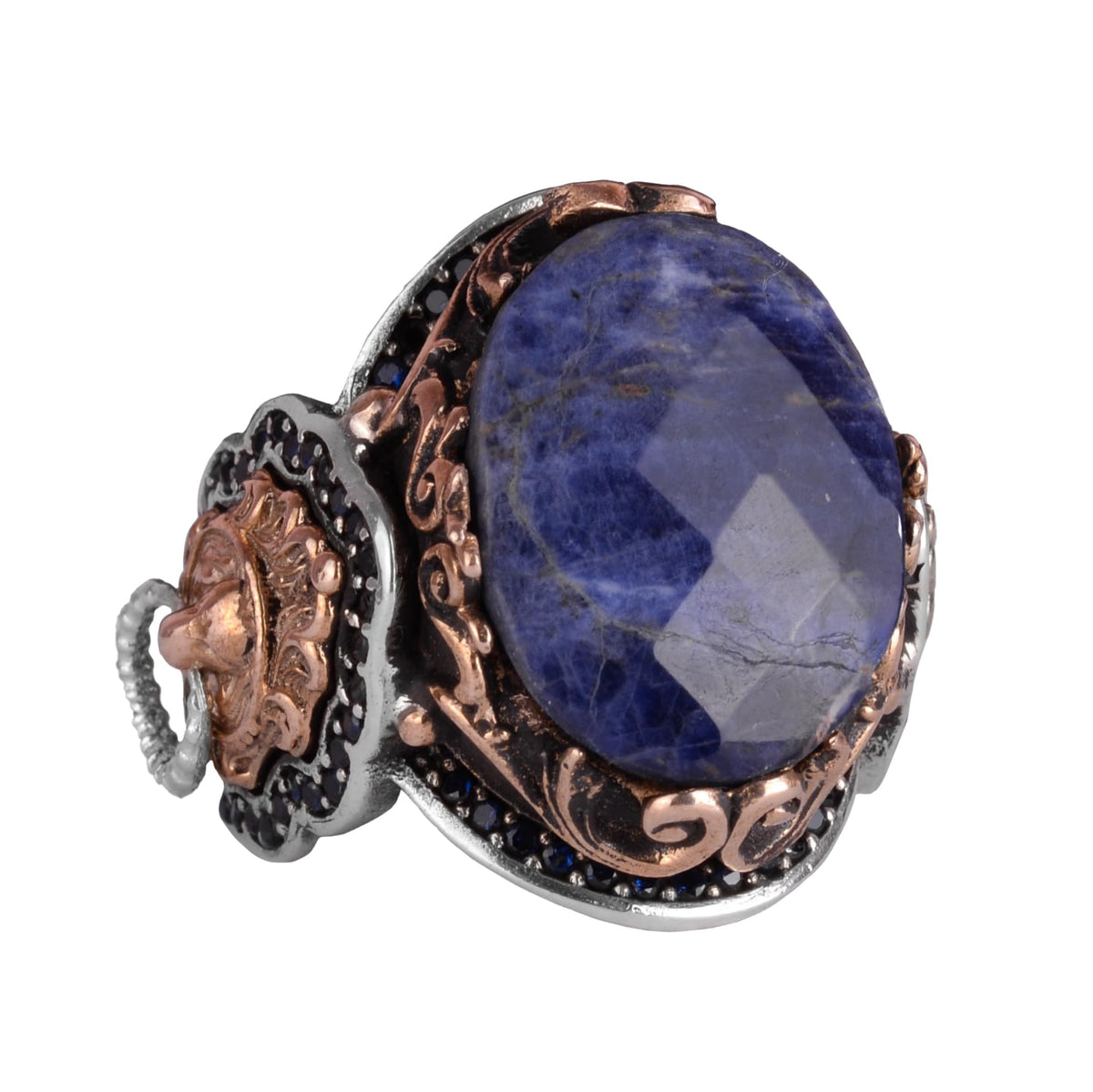 Leo Silver Ring, Natural Sodalite Stone Ring, 925 Sterling Silver Ring