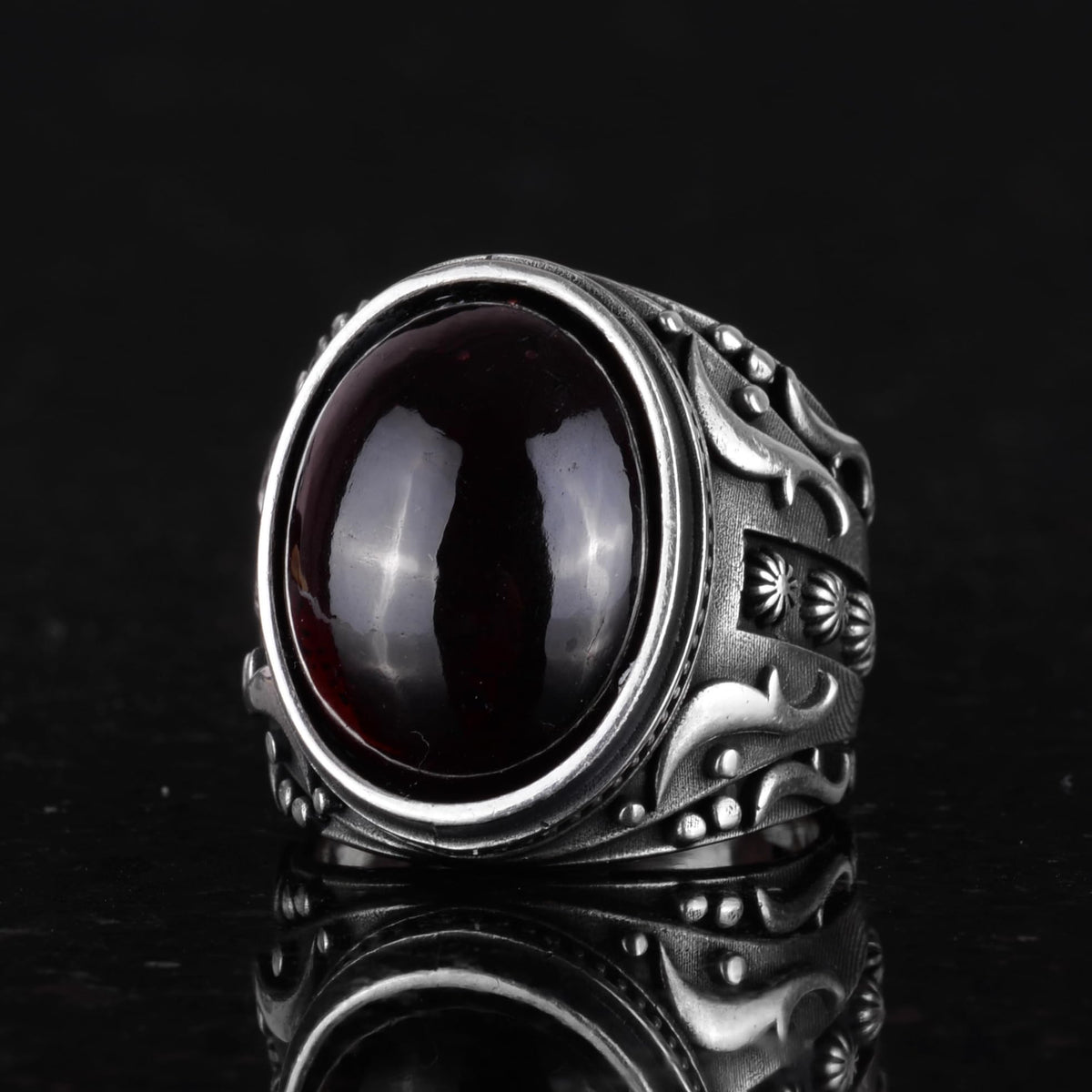 925 Sterling Silver Natural Garnet Stone Ring — 5