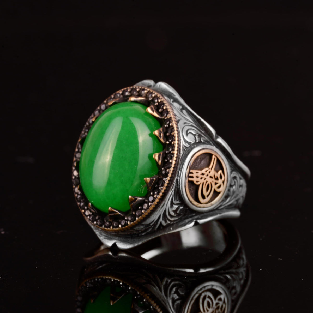 925 Sterling Silver Ring with Natural Jade Stone — 7