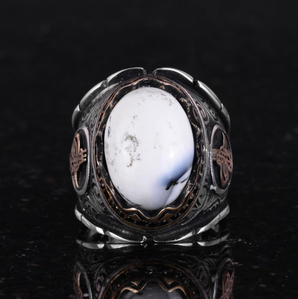 Natural Dendrite Agate Stone Ring, Ottoman Tughra Ring, 925 Sterling Silver Ring — 3