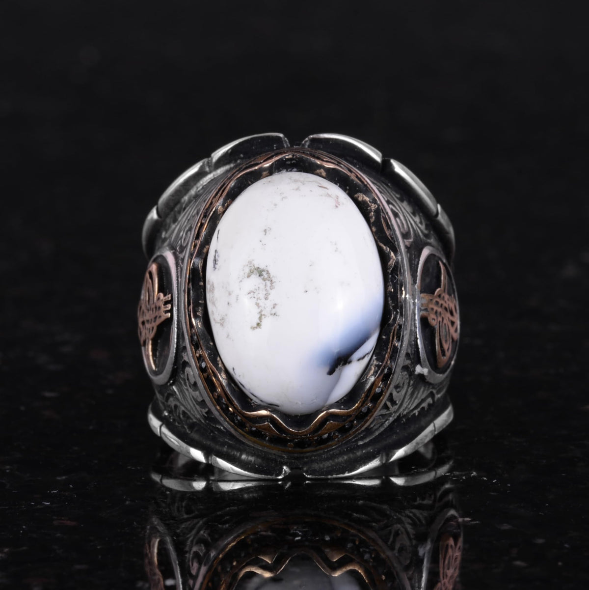 Natural Dendrite Agate Stone Ring, Ottoman Tughra Ring, 925 Sterling Silver Ring — 3
