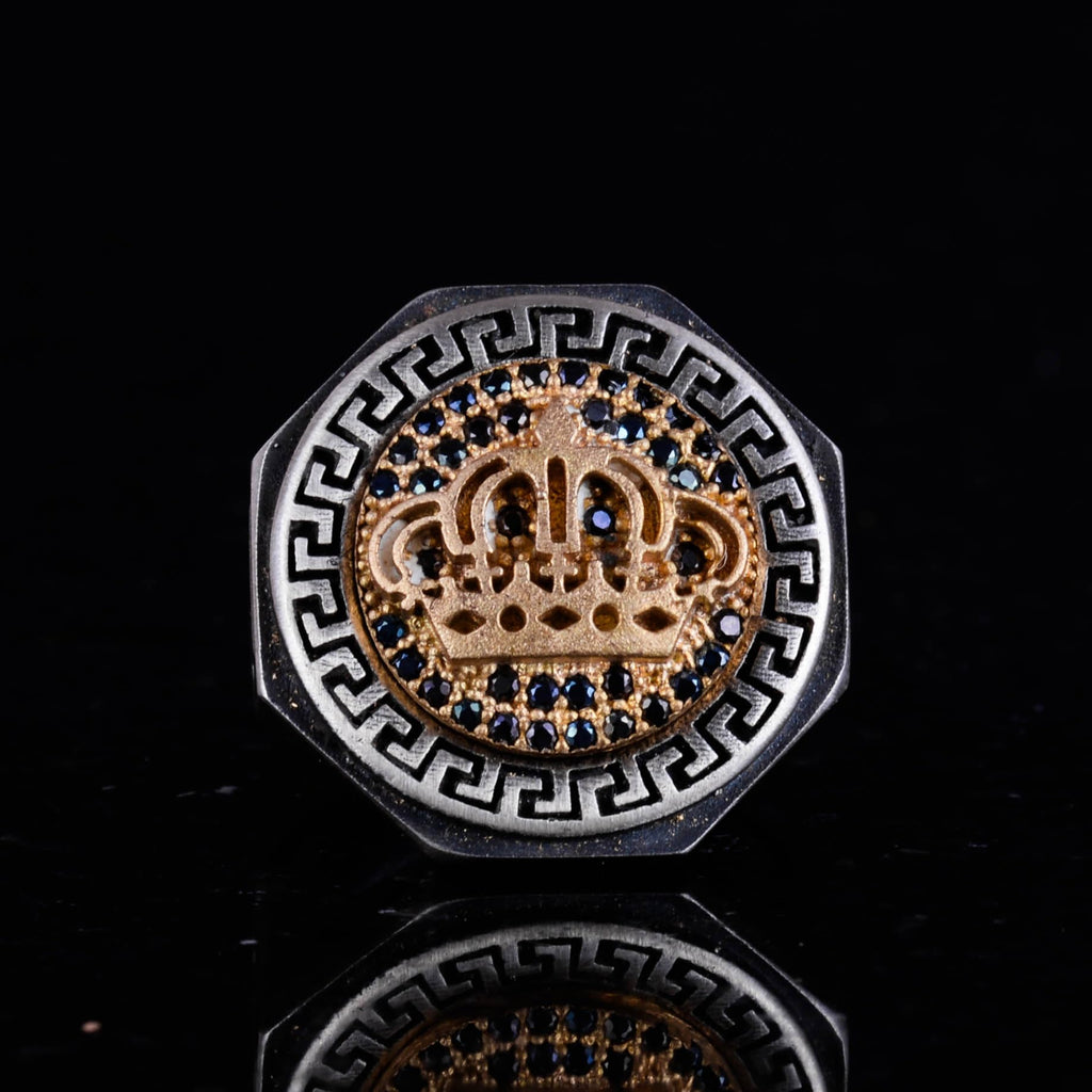925 Sterling Silver Ring – Greek Key Pattern Men's Ring – Handmade Ring (King's Crown) — 4
