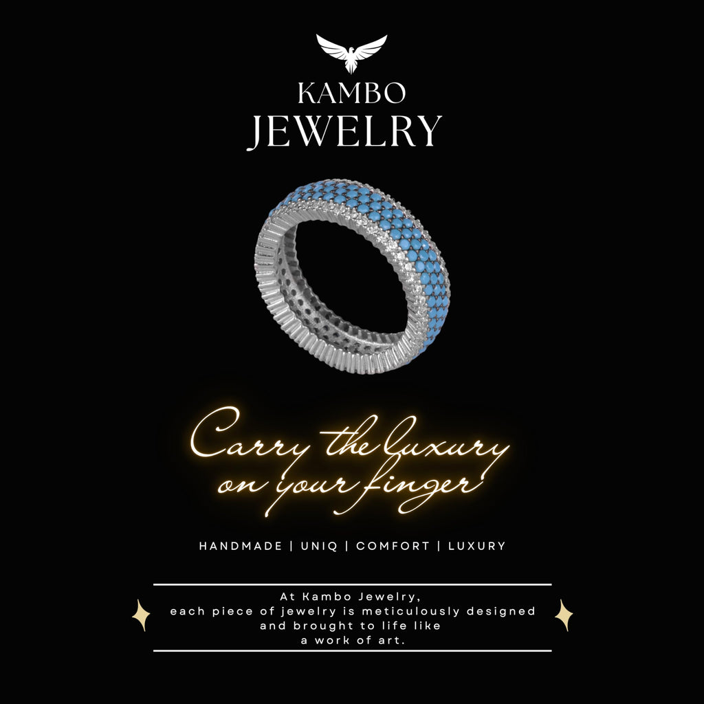 KAMBO 925 Sterling Silver Women's Infinity Band – Blue and White Zircon Stone Ring – Elegant Silver Anniversary Jewelry — 8