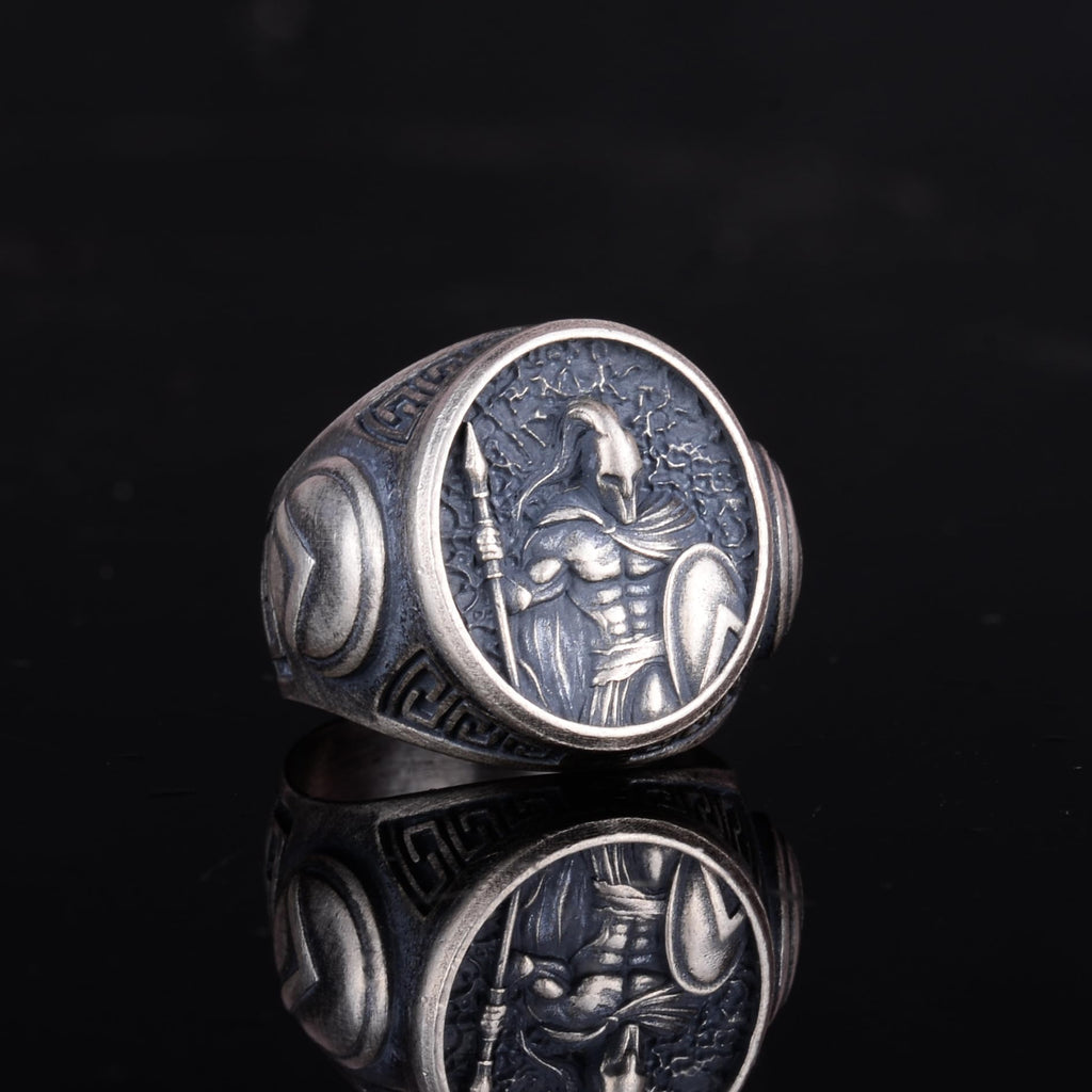 KAMBO 925 Sterling Silver Men's Spartan Warrior Ring – Handmade Ancient Greek Military Design (Silver) — 6