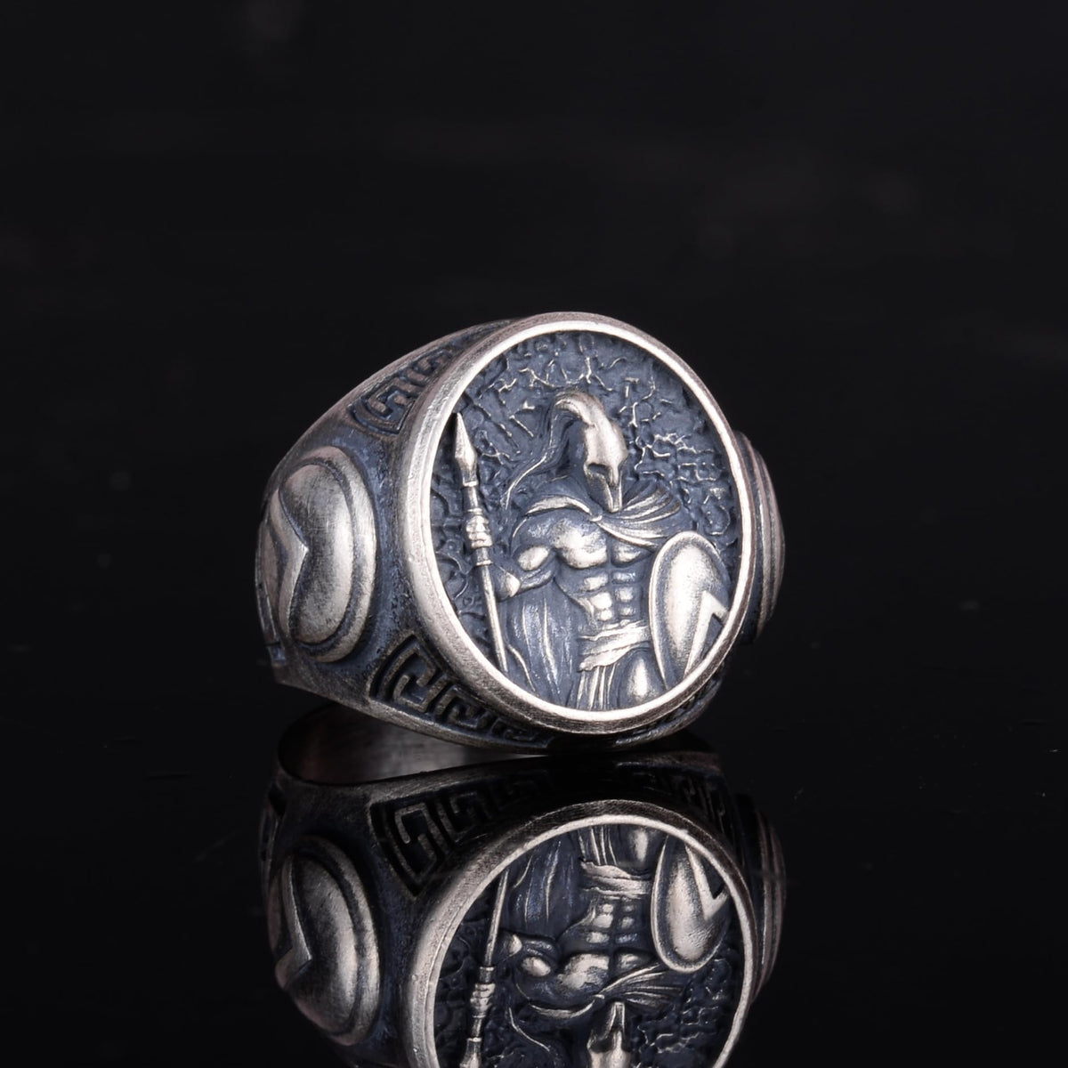 KAMBO 925 Sterling Silver Men's Spartan Warrior Ring – Handmade Ancient Greek Military Design (Silver) — 6