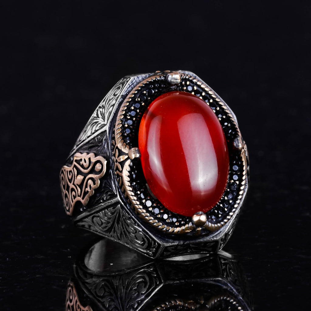 Natural Red Agate Stone Ring - 925 Sterling Silver — 6