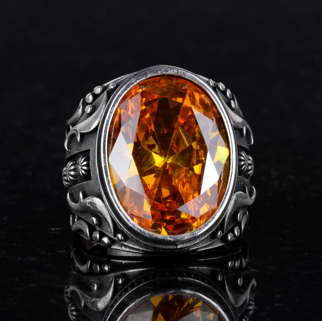 925 Sterling Silver Ring, Designer Silver Men's Ring (Orange Artificial Citrine Stone) — 4