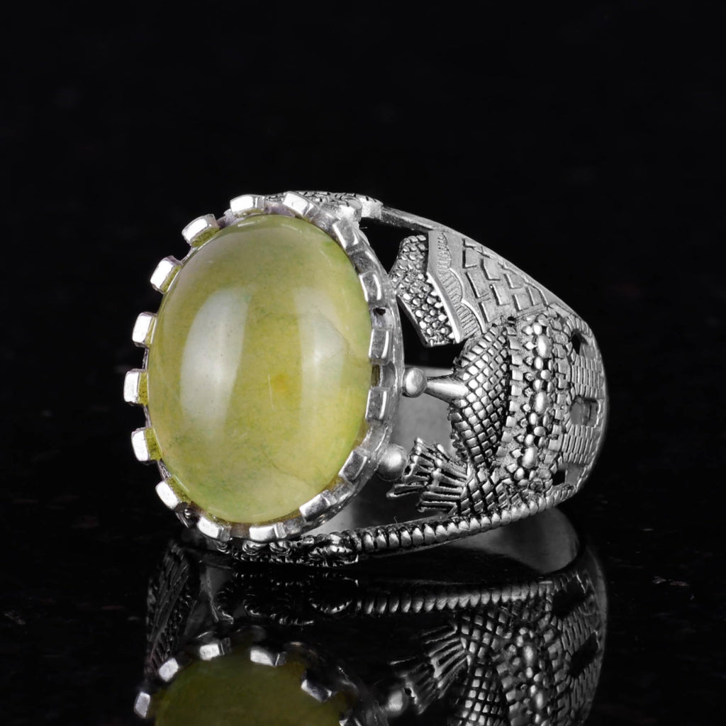 925 Sterling Silver Men's Ring, Natural Prehnite Stone Ring — 4