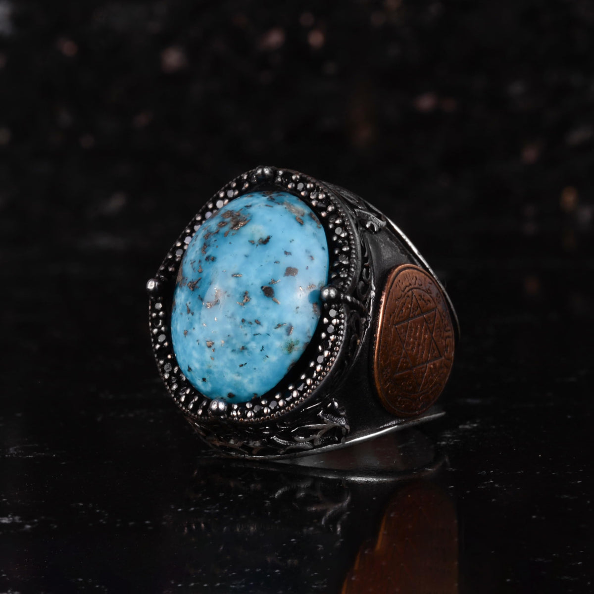KAMBO Men's Arizona Turquoise Ring – 925 Sterling Silver Star of David Ring – Handmade Turquoise Statement Ring for Men — 5