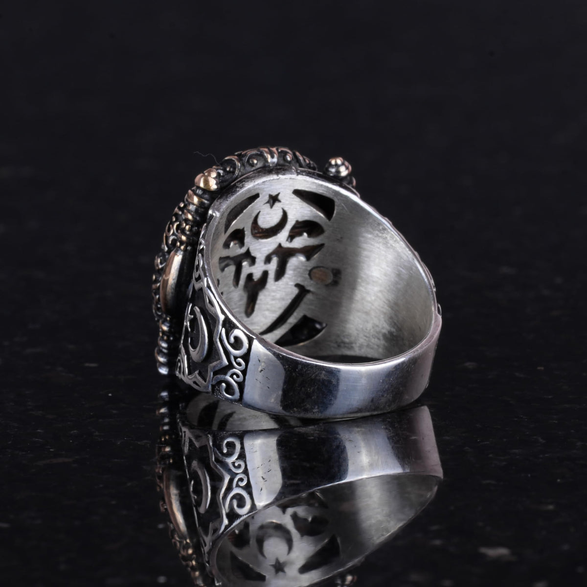 KAMBO Men's Handmade 925 Sterling Silver Islamic Ring, Vintage Muslim Statement Band, No Gemstone, Elegant, Durable Ster