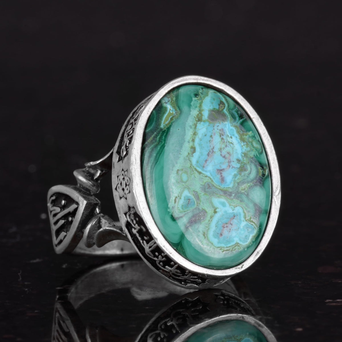 Real Natural Chrysocolla Stone Ring - Handcrafted 925 Sterling Silver - Symbol of Wisdom, Protection, and Spirituality — 5