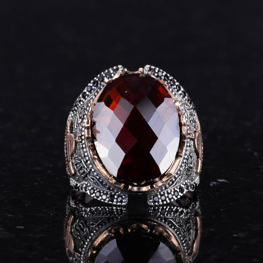 Garnet Stone Silver Ring — 4