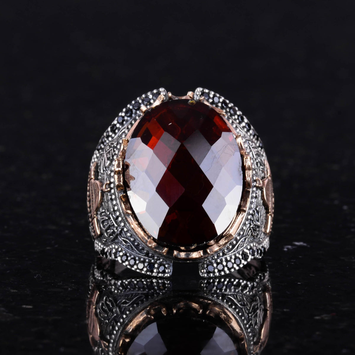 Garnet Stone Silver Ring — 4