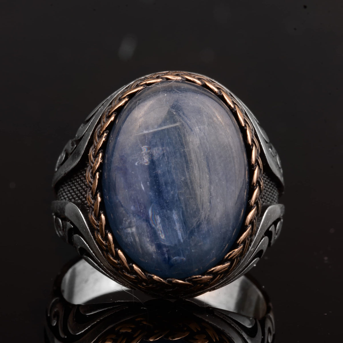 Natural Blue Kyanite Stone Ring - 925 Sterling Silver Men's Ring - Unique Design — 3