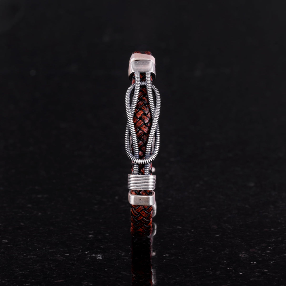 925 Sterling Silver Woven Leather Bracelet — 5