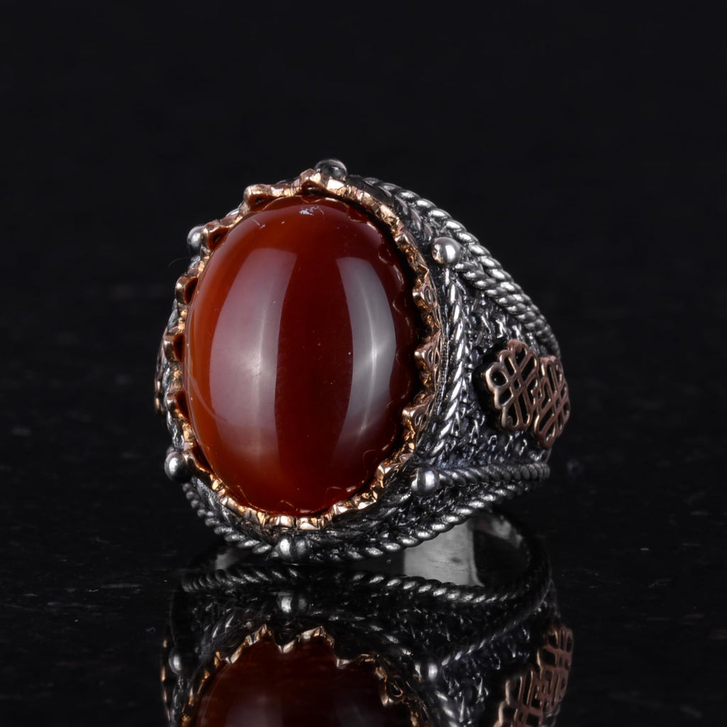 Handcrafted Natural Red Agate Stone Ring, 925 Sterling Silver (Model-2) — 5