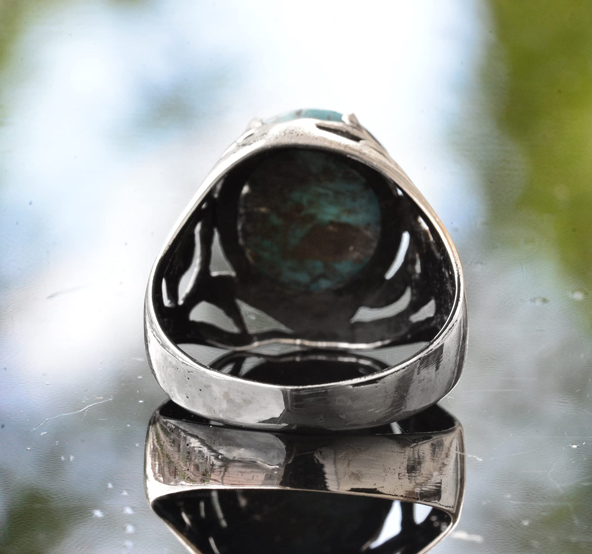 Arizona Turquoise Stone Ring, 925 Sterling Silver Leaf Ring — 5