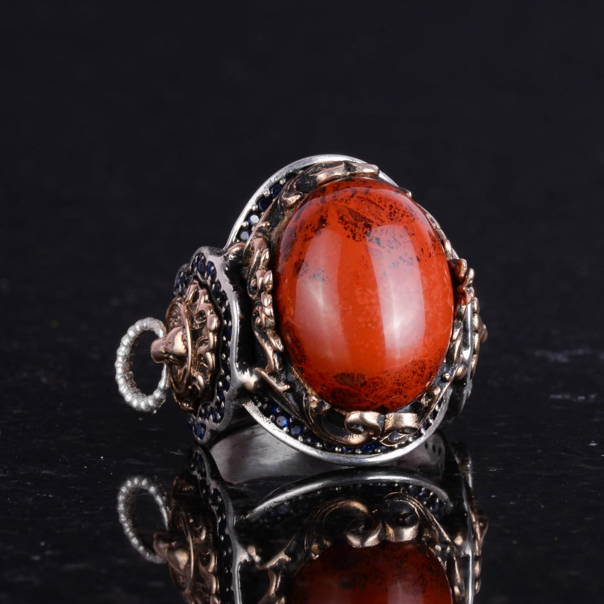 Natural Red Bloodstone Ring - 925 Sterling Silver Ring — 6