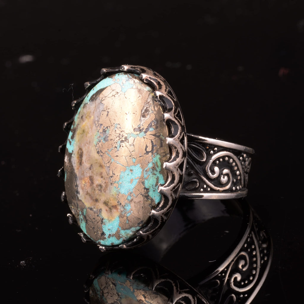 Natural Arizona Turquoise Stone Ring - Handmade, 925 Sterling Silver — 6