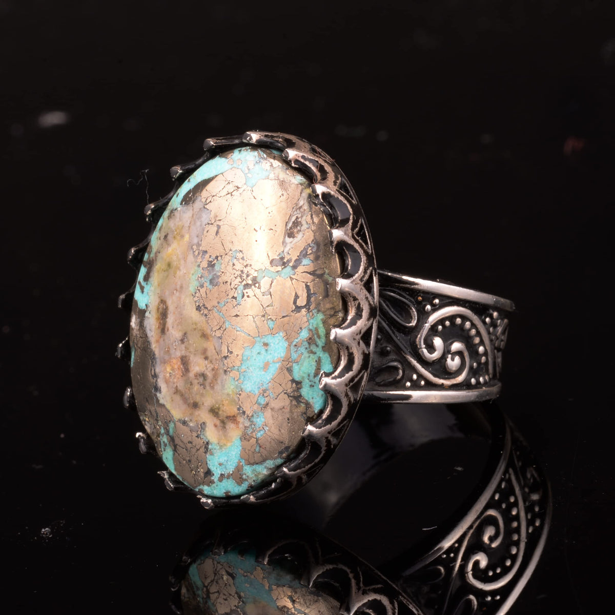 Natural Arizona Turquoise Stone Ring - Handmade, 925 Sterling Silver — 6