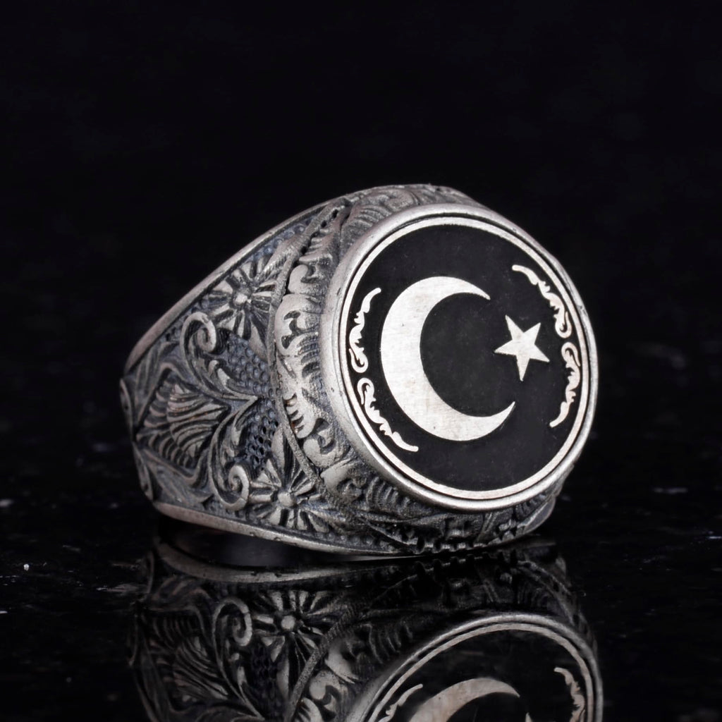 Star and Moon Ring - 925 Sterling Silver Flag Ring — 5