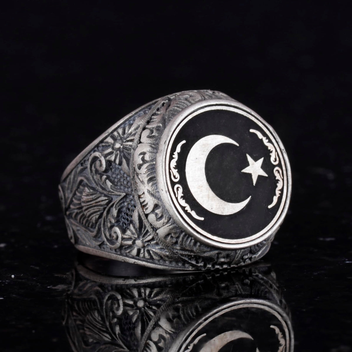 Star and Moon Ring - 925 Sterling Silver Flag Ring — 5