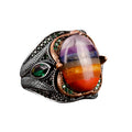 Rainbow Stone Silver Ring, Multicolor Ring, 925 Sterling Silver Men's Ring