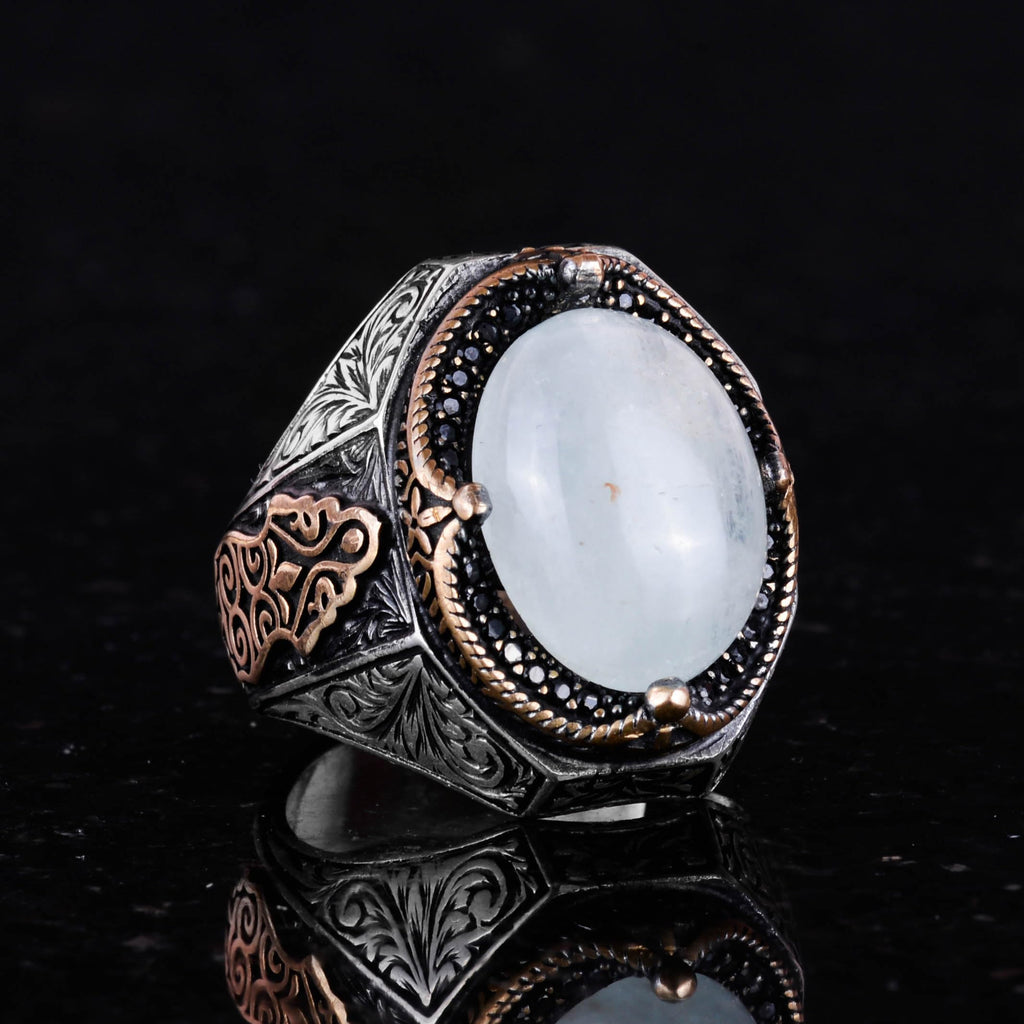 Handmade Cabochon Moonstone Ring - 925 Sterling Silver Men's Ring — 5