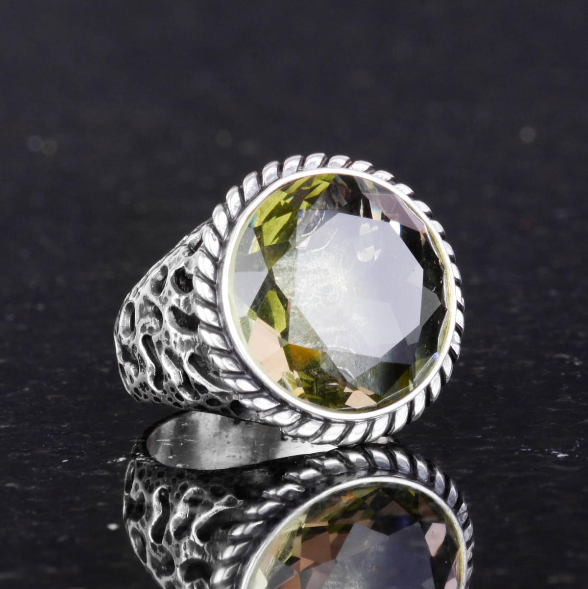 925 Sterling Silver Men's Ring - Handcrafted Synthetic Citrine Stone Ring - Modern Design — 4