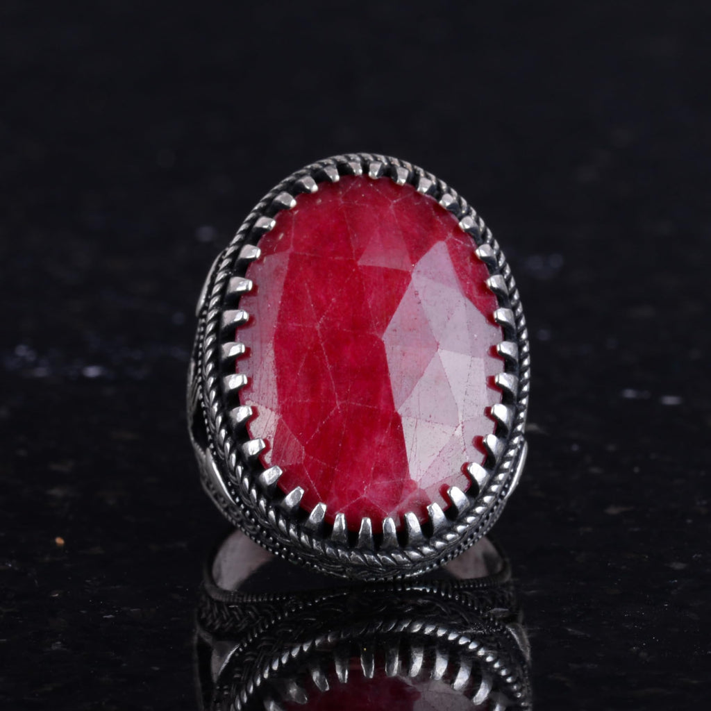 Natural Ruby Stone Ring - Ottoman Tugra Pattern - 925 Sterling Silver Ring — 4