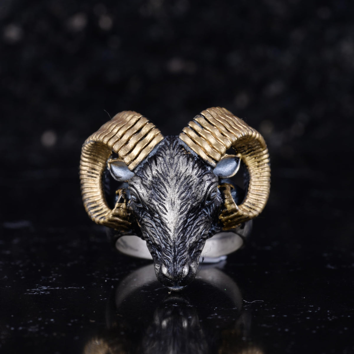 KAMBO 925 Sterling Silver Ram Head Men's Ring – Handmade Ram Symbol Jewelry – Thick Animal Design Silver Men's Statement Ring (Gold Plated) — 4