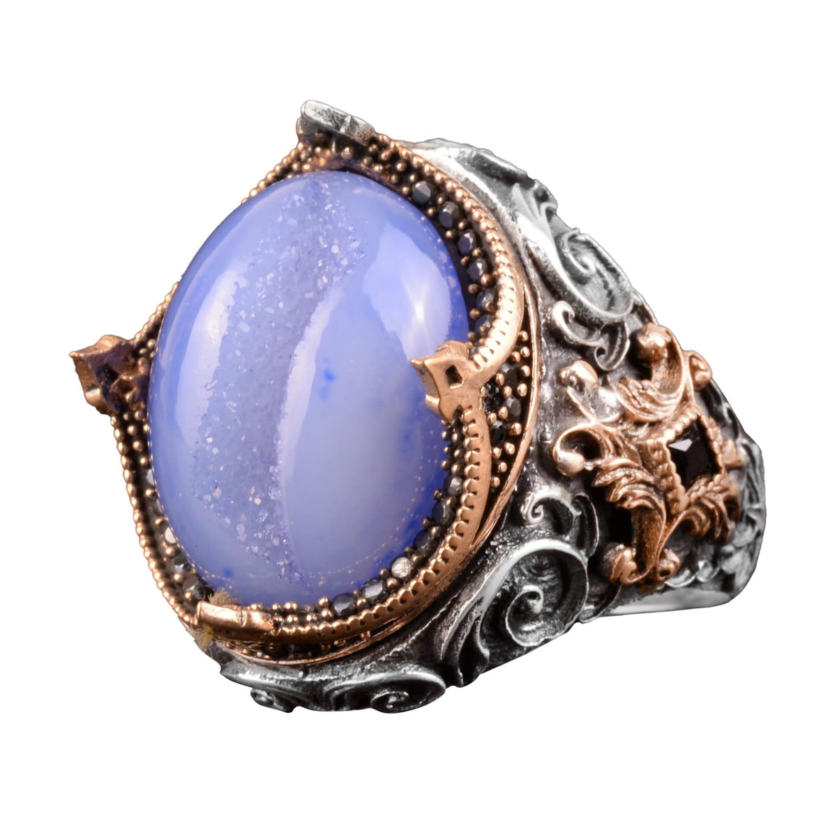 Natural Druzy Crystal Quartz Stone Ring - 925 Sterling Silver
