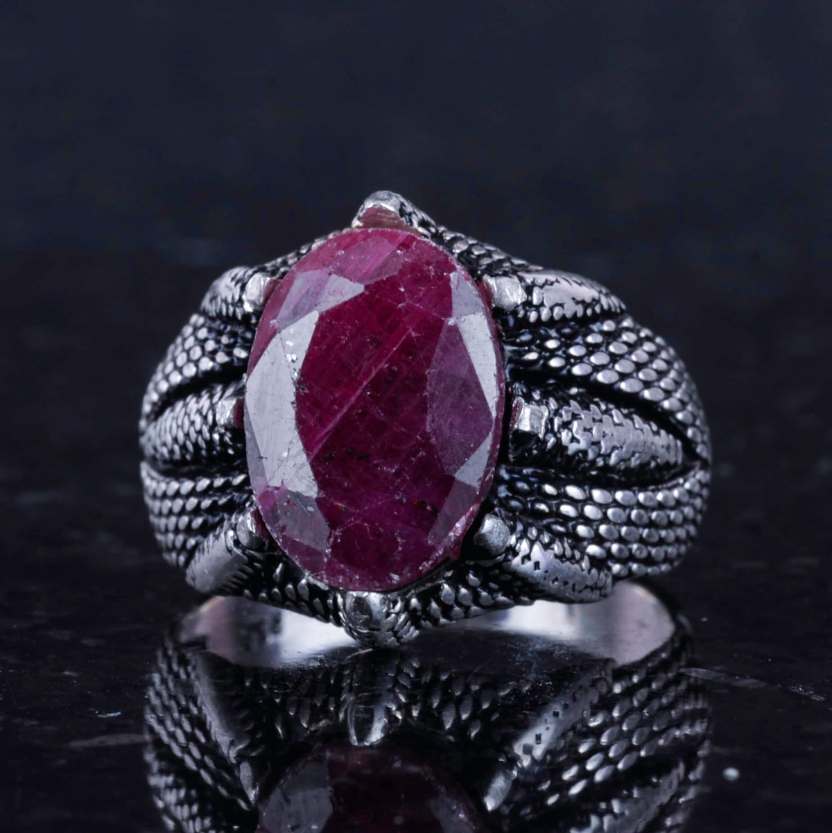Silver Claw Ring with Natural Red Ruby Stone — 6