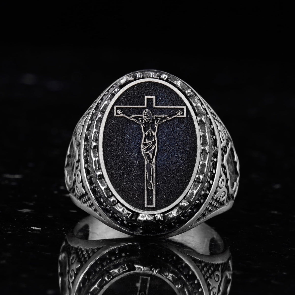 Kambo Silver Men's Ring with Crucifix Design - Symbol of Faith and Devotion - Handmade Religious Jewelry — 6