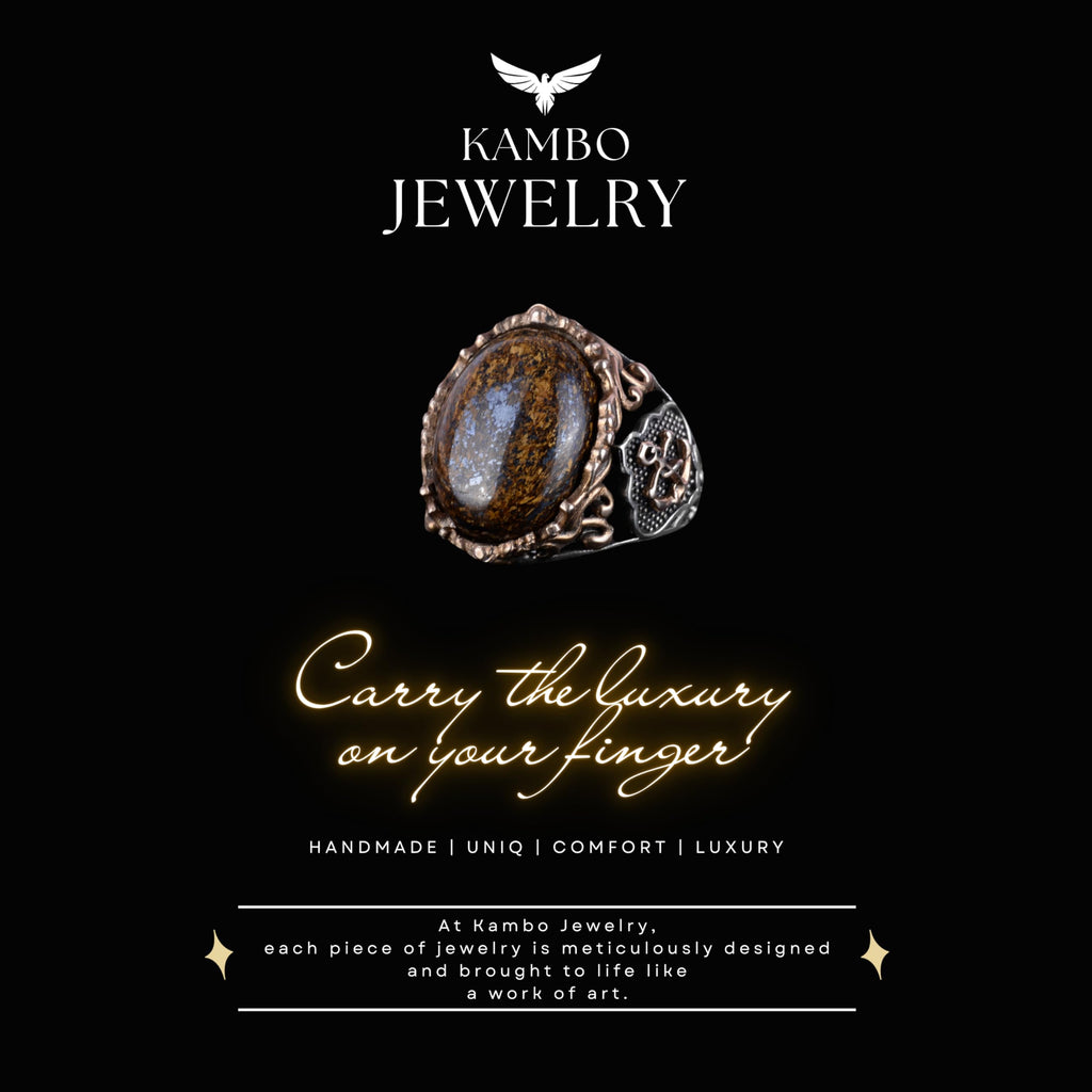 Handmade Natural Bronzite Stone Ring — 7