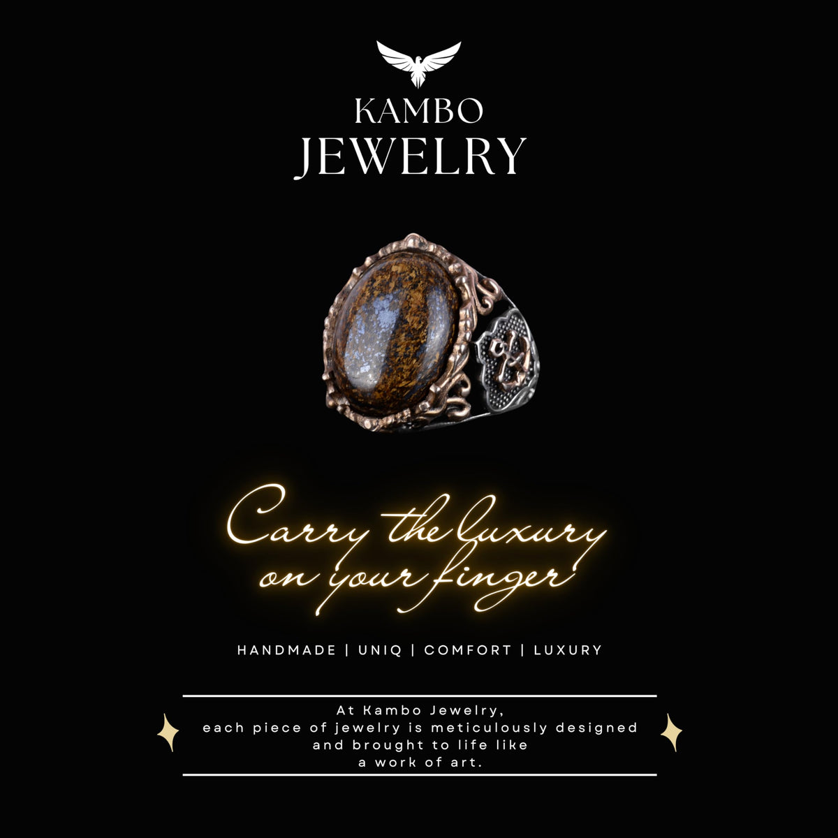 Handmade Natural Bronzite Stone Ring — 7