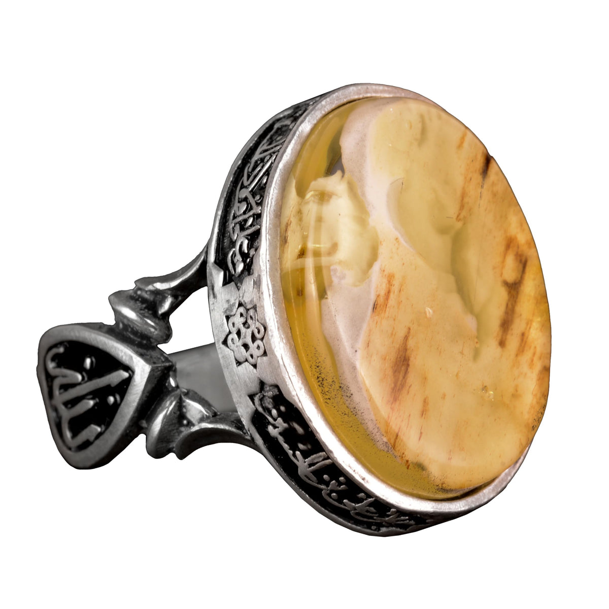 Natural Large Oval Amber Stone Ring