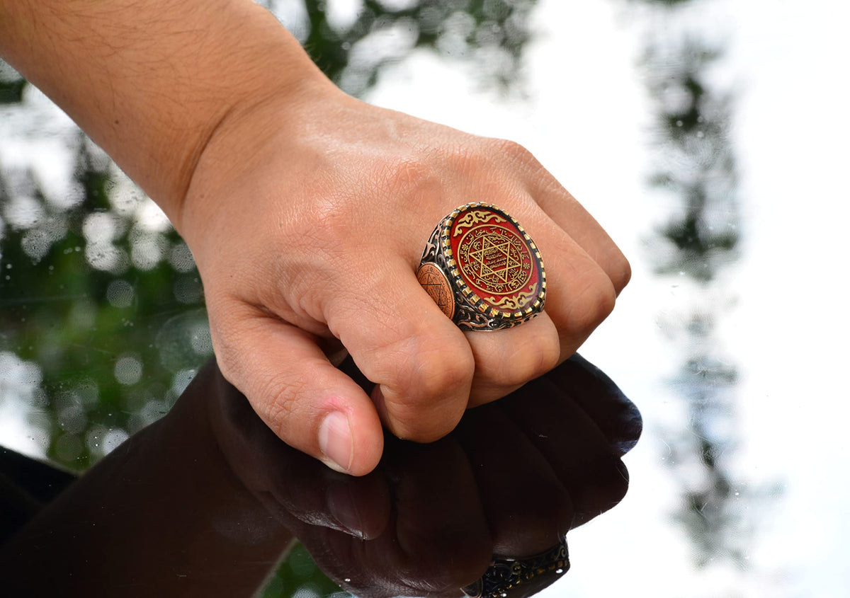 KAMBO Solomon Men's Ring Handmade 925 Sterling Silver Solid Silver Minimalist Arabic Design David of Star Motif Statemen