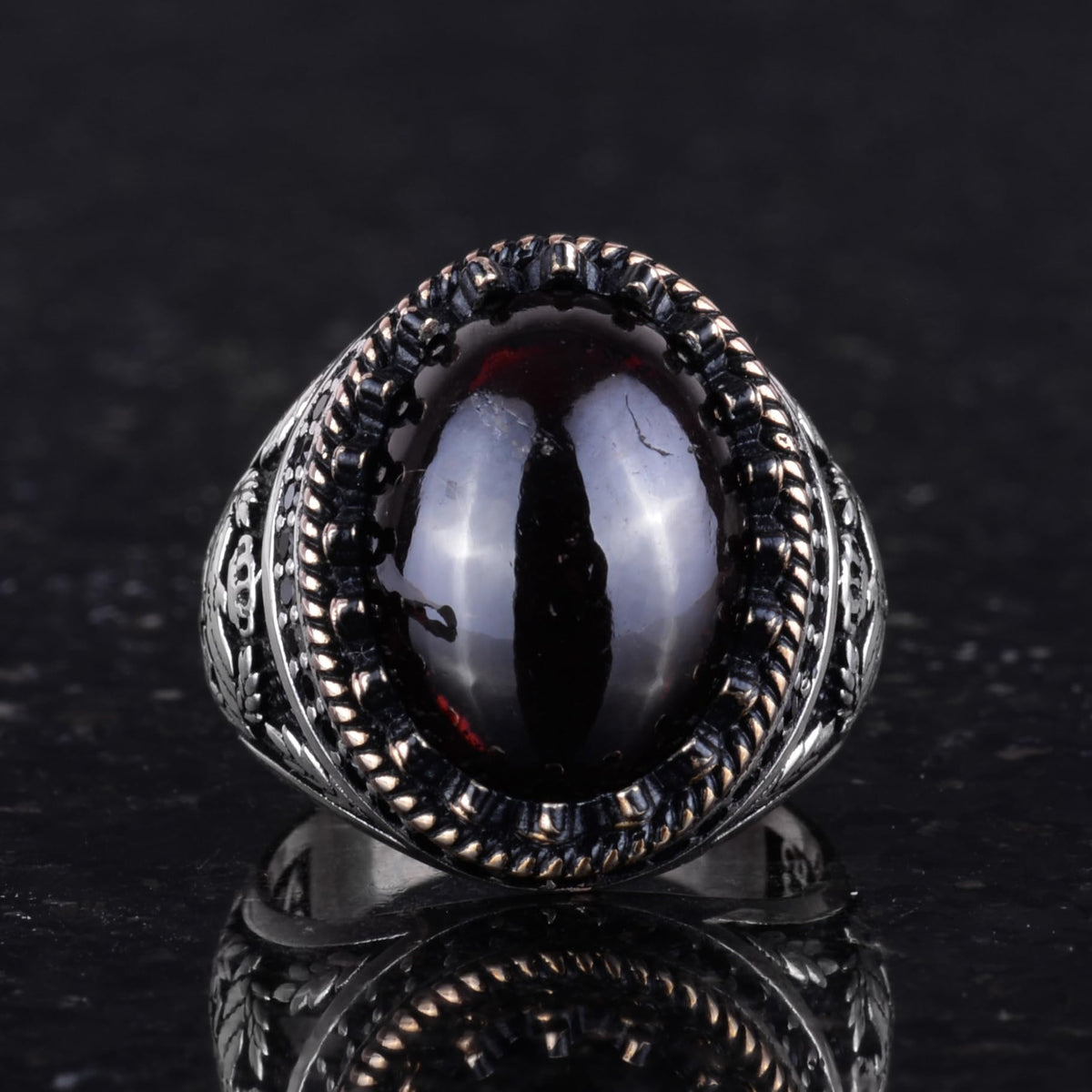 Natural Garnet Stone Handmade Eagle Ring - 925 Sterling Silver — 4