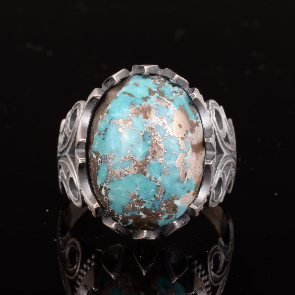 Natural Arizona Turquoise Stone Ring, Handcrafted Jewelry, 925 Sterling Silver (Model-2) — 3