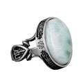 KAMBO Larimar Arabic Calligraphy and Flower Details Natural Stone - 925 Sterling Silver Men's Islamic Ring