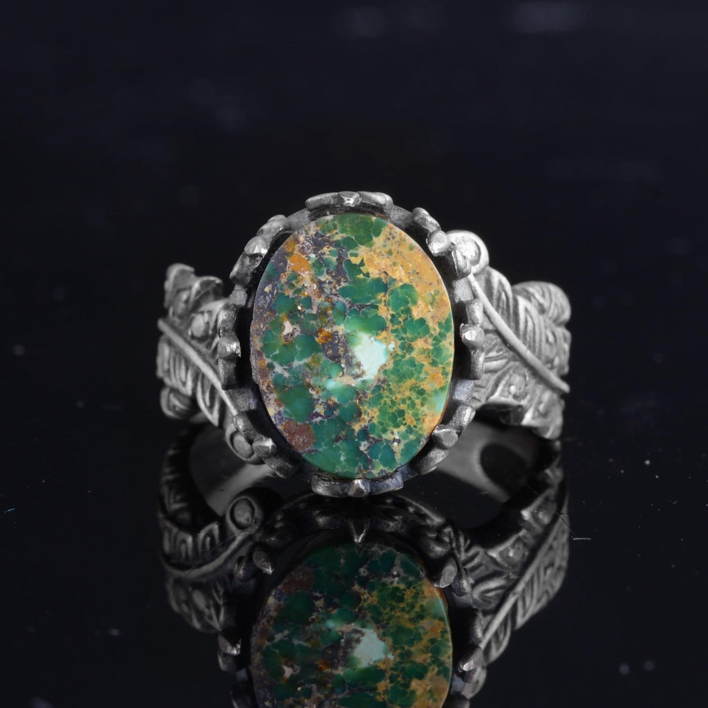 KAMBO Antique Design Green Turquoise Stone Ring - Handmade 925 Sterling Silver Men's Statement Ring (Style-2) — 4