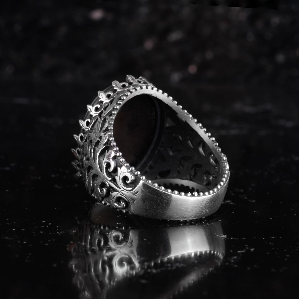 KAMBO Natural Yemen Agate Stone Ring – 925 Sterling Silver Decorative Men's Ring – Handmade Vintage Statement Ring (Yemen Agate-8) — 6