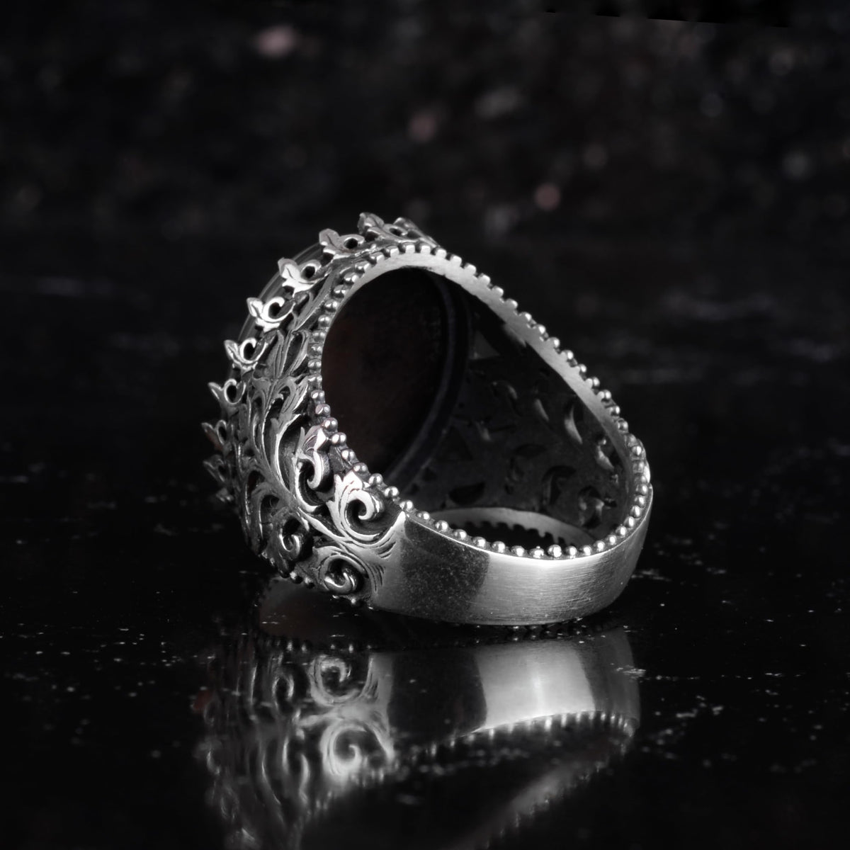 KAMBO Natural Yemen Agate Stone Ring – 925 Sterling Silver Decorative Men's Ring – Handmade Vintage Statement Ring (Yemen Agate-8) — 6