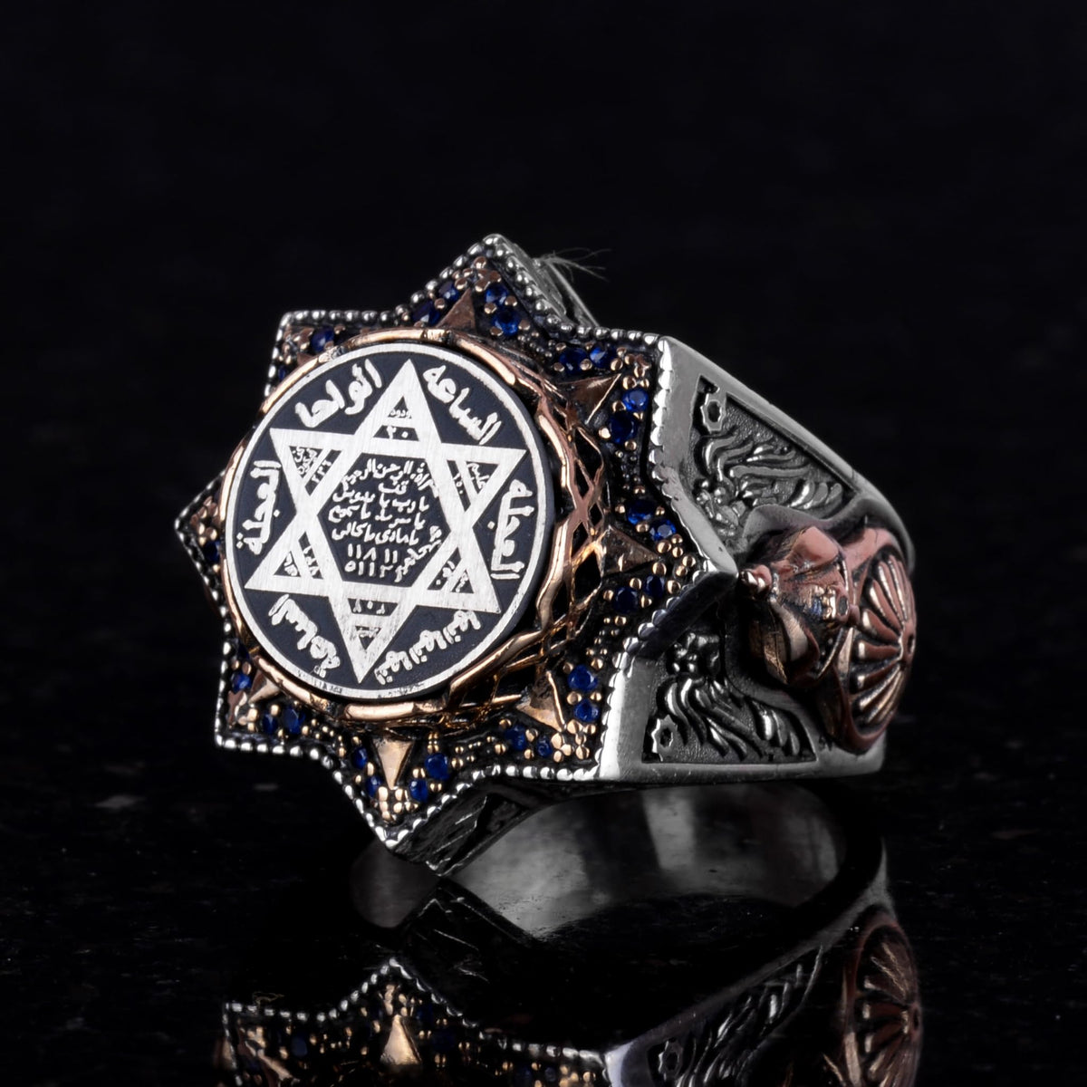 Falcon Jewelry, Mens Solomon Ring, Star of David Seal Symbol, David of Star, Gift Gents, Talisman Ring, 925 Sterling Sil