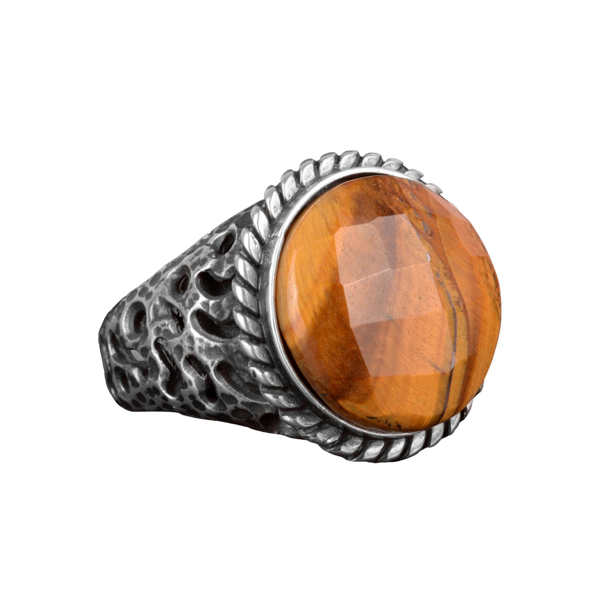 Natural Tiger's Eye Stone Ring, 925 Sterling Silver Men's Ring